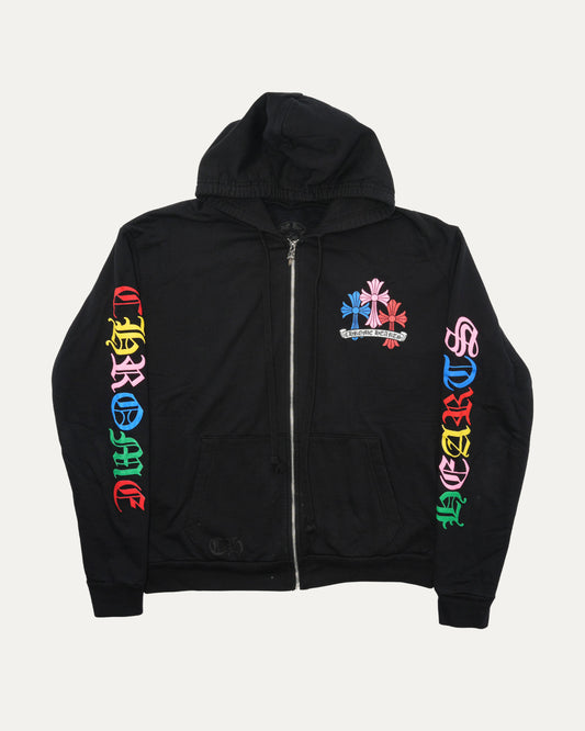 Multicolor Cross Print Zip Up Hoodie