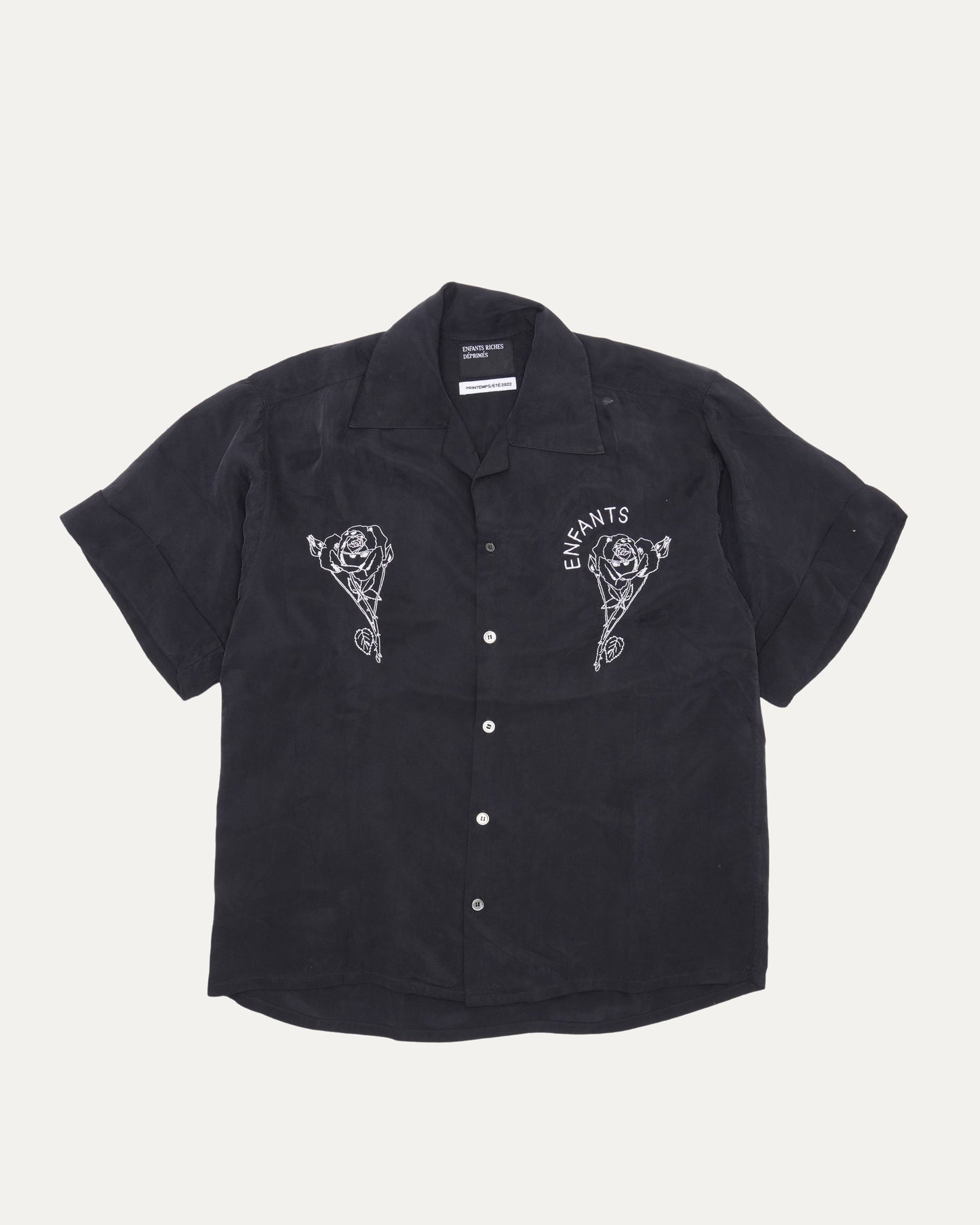 Rose Embroidered Camp Collar Shirt