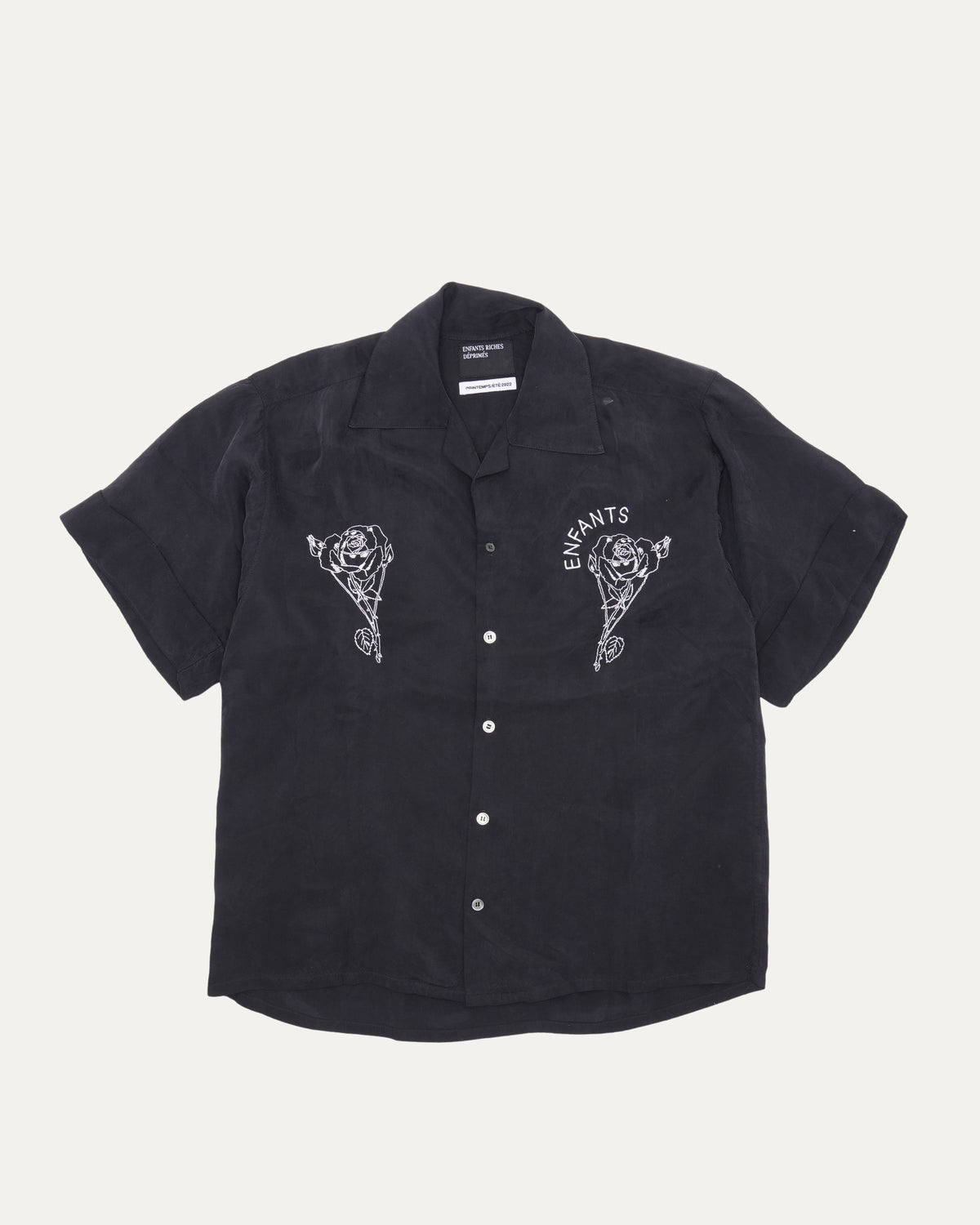 Rose Embroidered Camp Collar Shirt