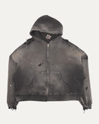Distressed Thermal Lined Zip Up Hoodie