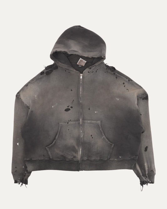 Distressed Thermal Lined Zip Up Hoodie