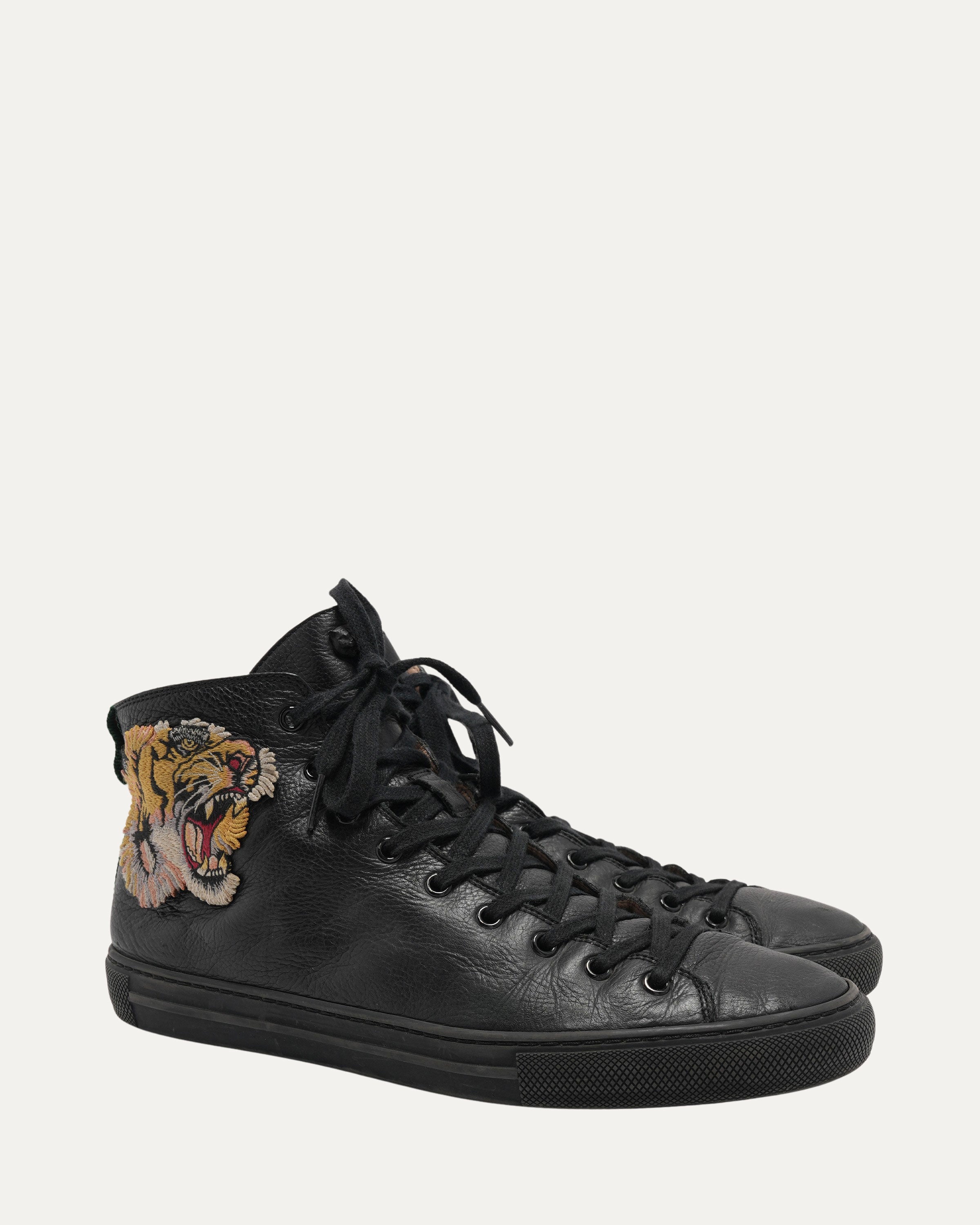 Tiger Appliqué High Top Leather Sneakers