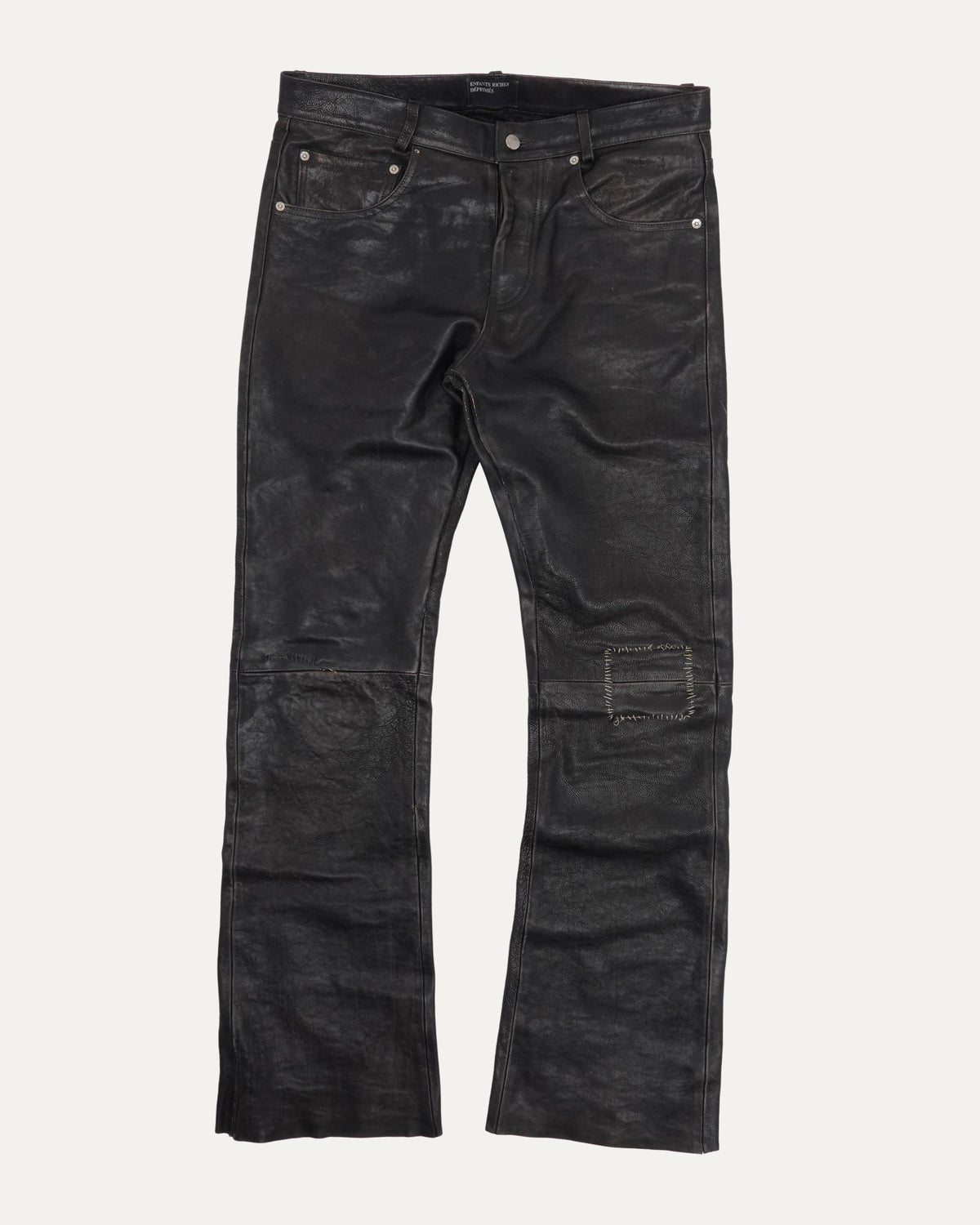 Crust Repaired Leather Flare Jeans