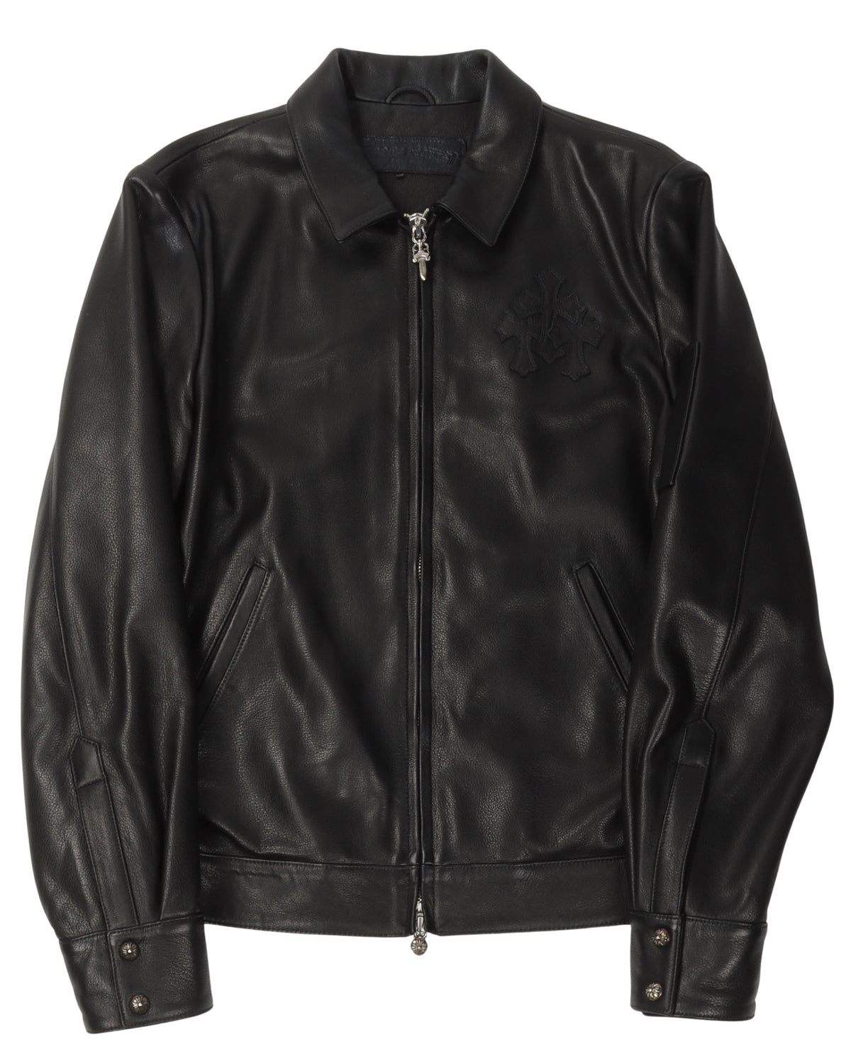 Cemetery Cross Patch Zip Up Leather Jacket