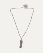 Turquoise Urchin and Feather Necklace