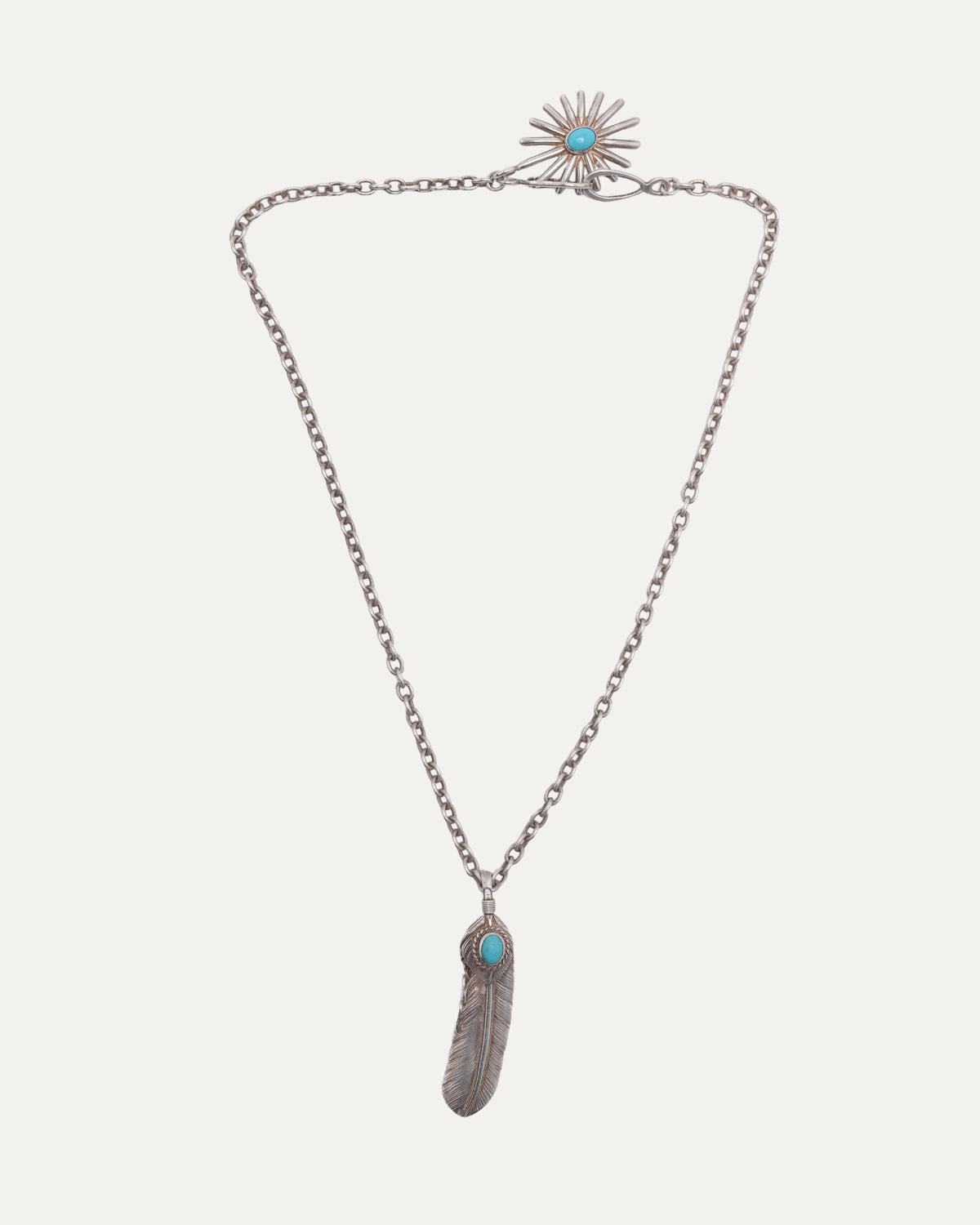 Turquoise Urchin and Feather Necklace