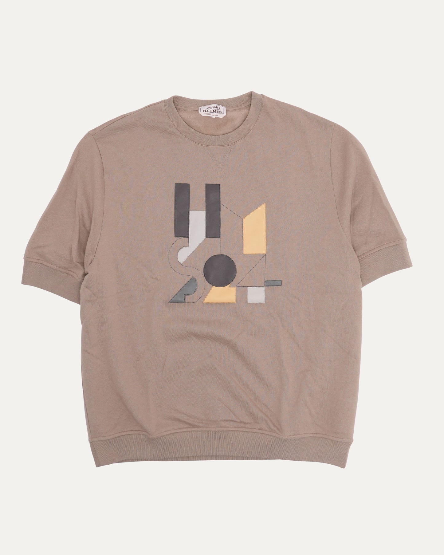 Leather Applique Short Sleeve Sweatshirt