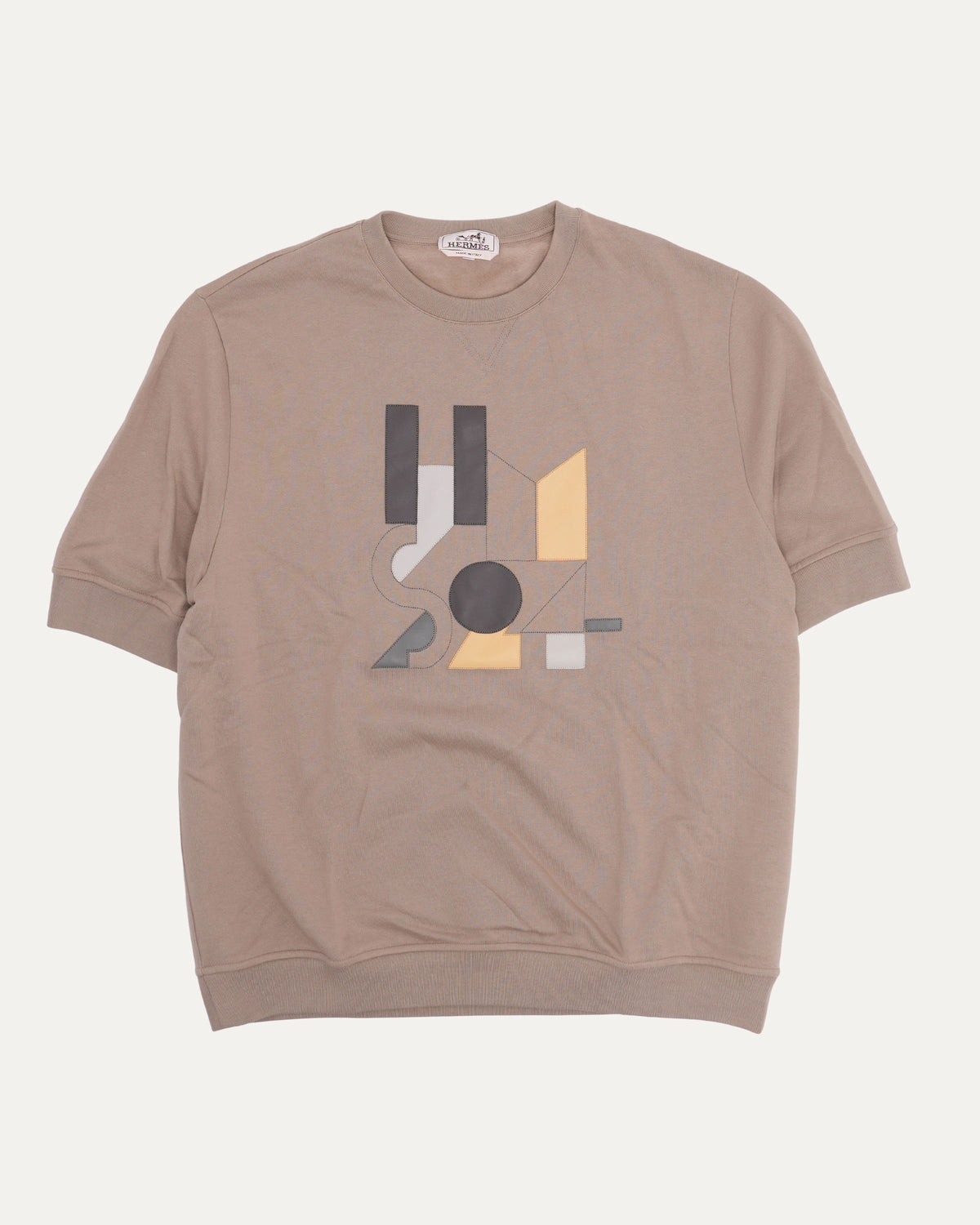 Leather Applique Short Sleeve Sweatshirt