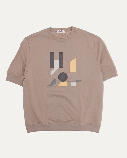 Leather Applique Short Sleeve Sweatshirt