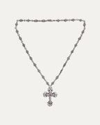 Pink Sapphire Filigree Cross on Tiny E Chain Necklace