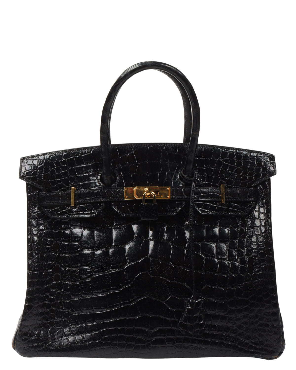 Black Shiny Alligator Mississippiensis Birkin 35 Brass Hardware