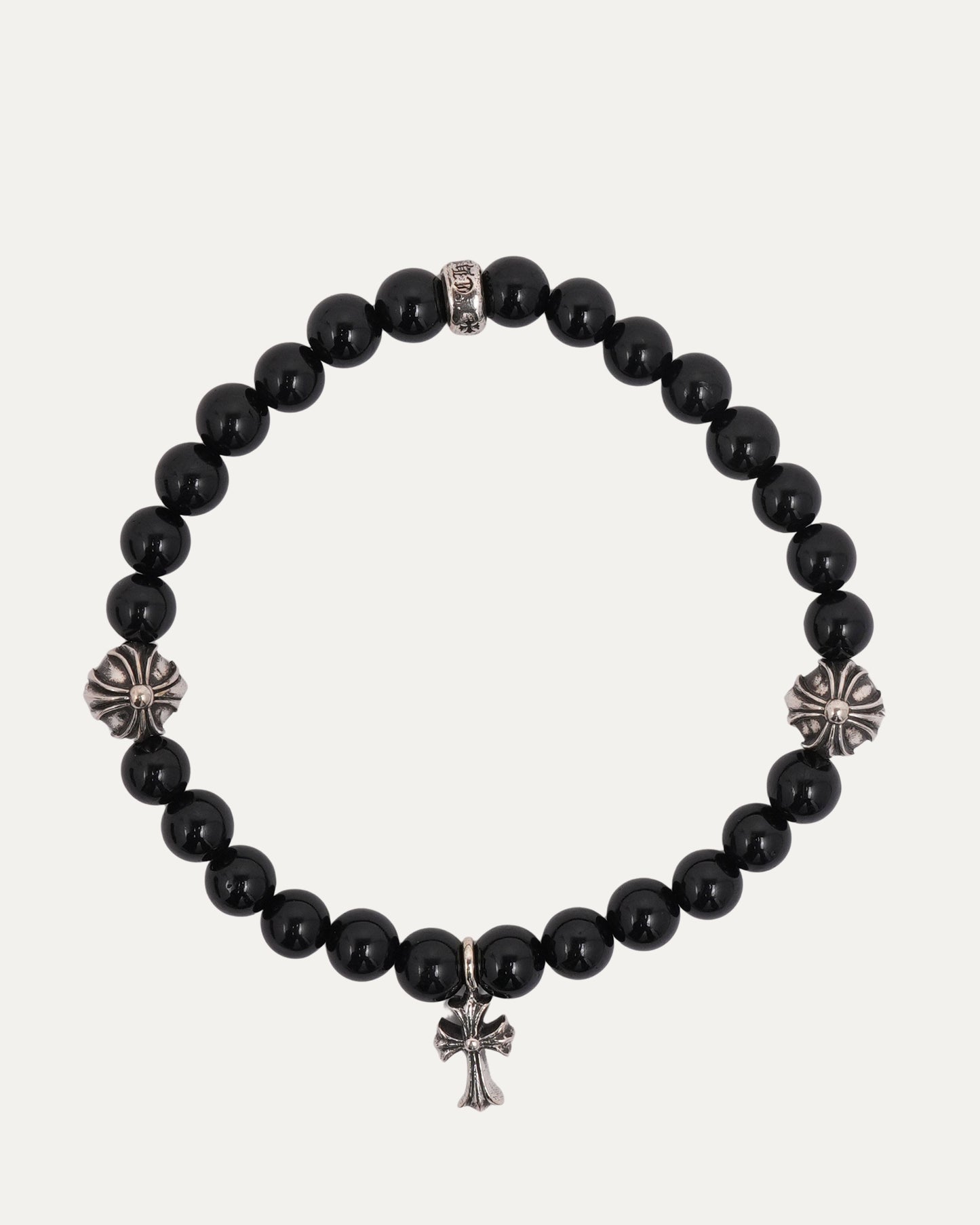 Small Cross Multi Charm Onyx Bead Bracelet