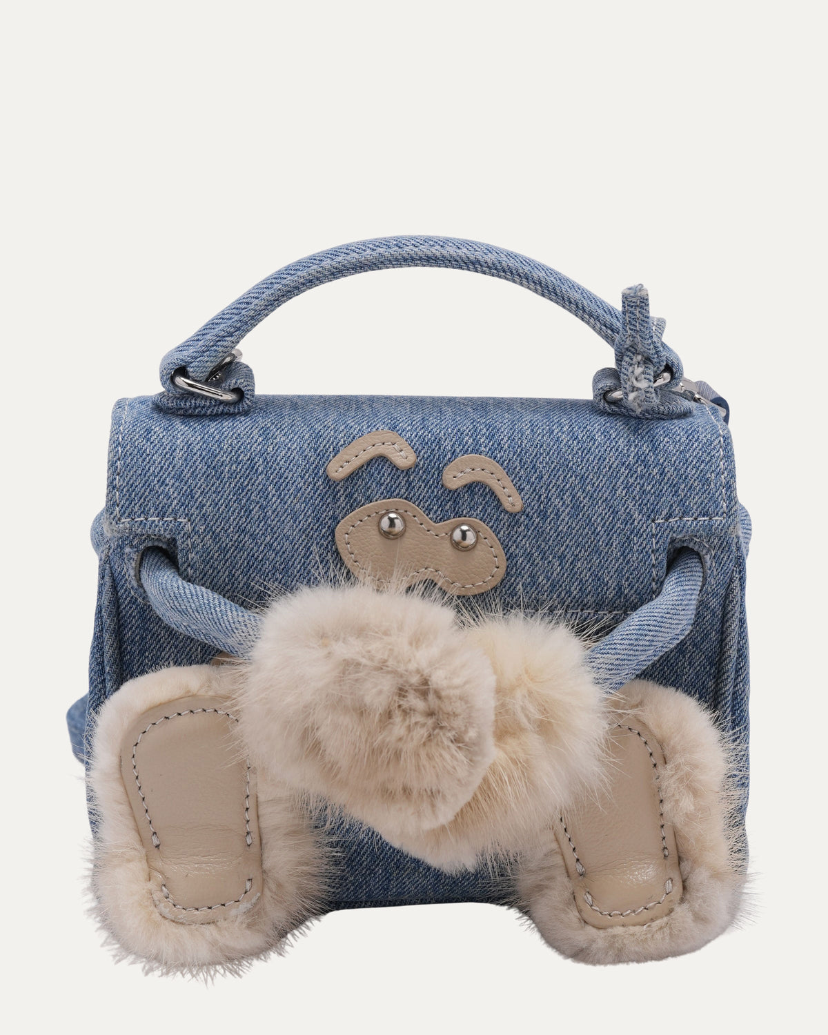 Mink Trimmed Denim Mini Monster Bag