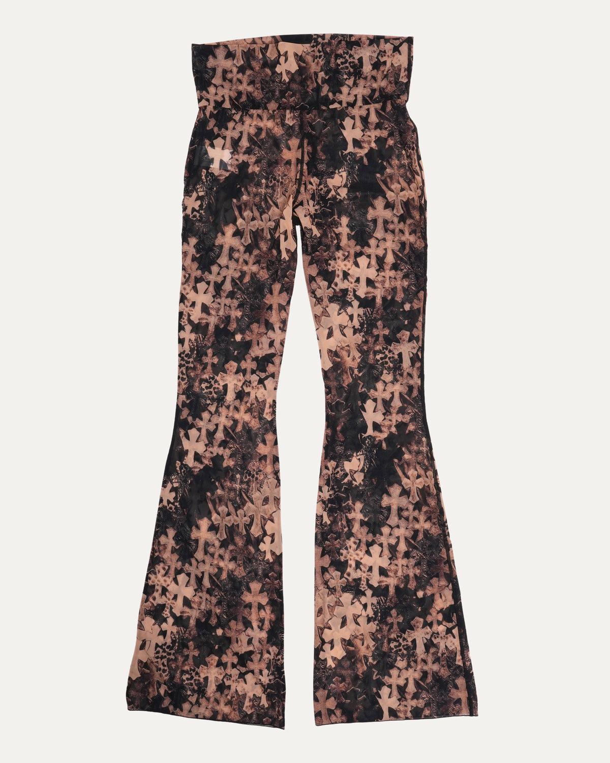 Waterfall Cross Patch Print Flared Mesh Pants