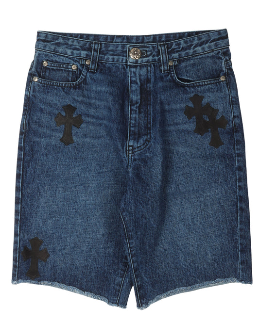 Denim Cross Patch Shorts