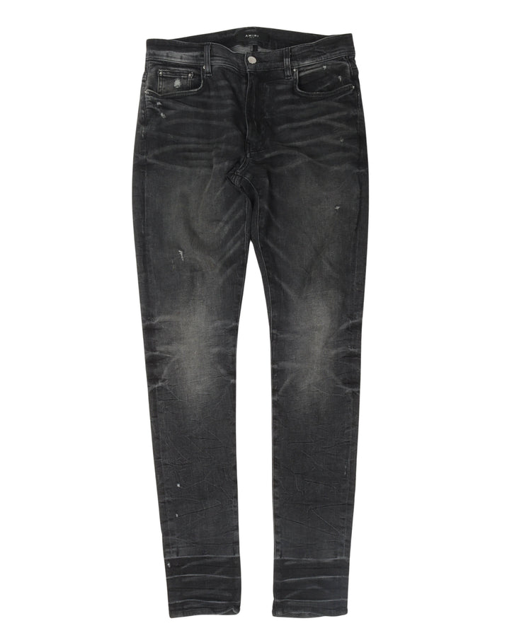 Lightly Distressed Faded Denim Jeans