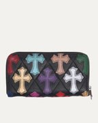 Quilted Cross Patch Long Zip Wallet