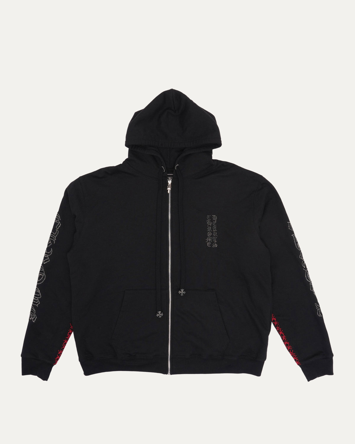 Paris Exclusive Beaded Vertical Logo Thermal Zip Up Hoodie