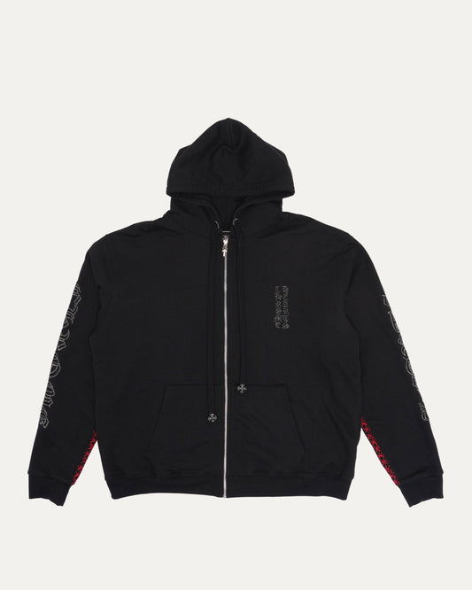 Paris Exclusive Beaded Vertical Logo Thermal Zip Up Hoodie