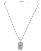 Silver & Diamond Fleur Cross Dog Tag Pendant w/ Chain