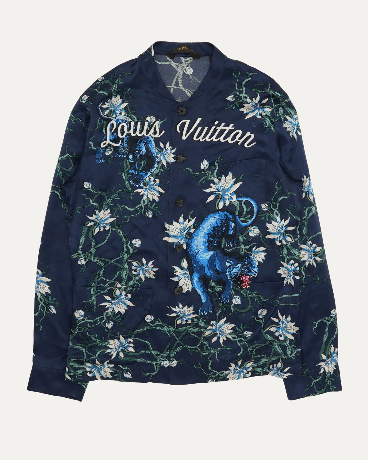 Band Collar Panther Print Shirt