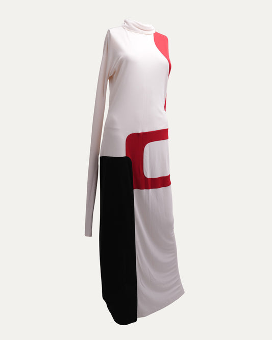 Abstract Print Turtleneck Gown