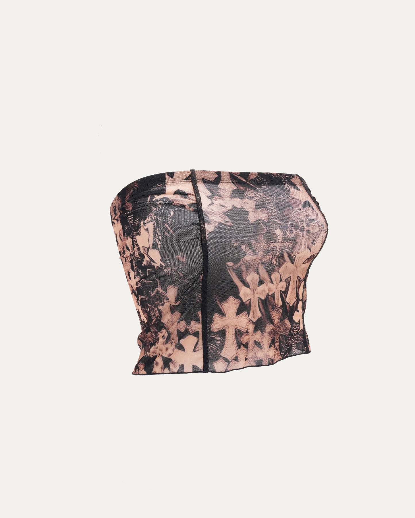 Waterfall Cross Patch Print Mesh Tube Top