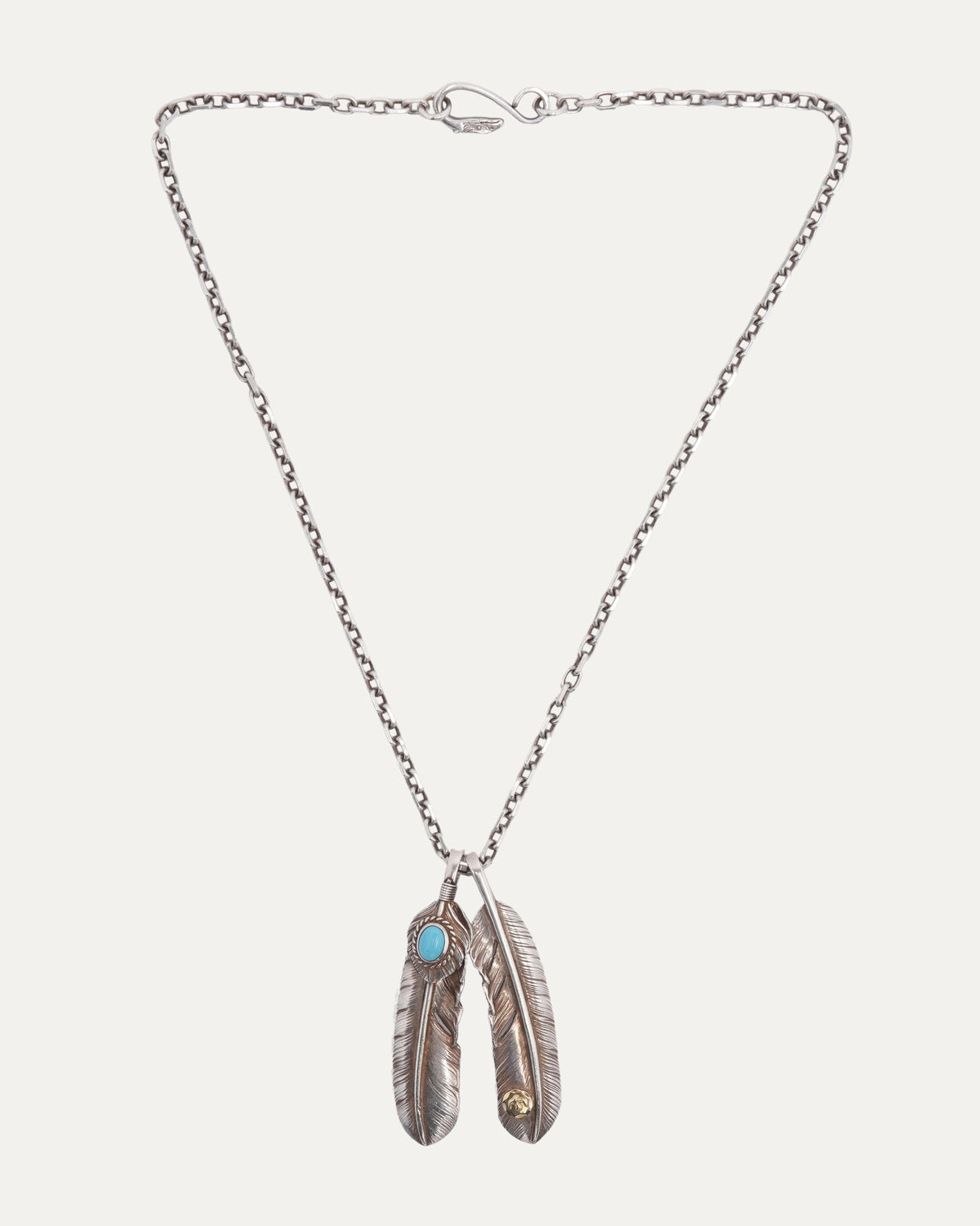 Turquoise Double Feather Pendant Necklace