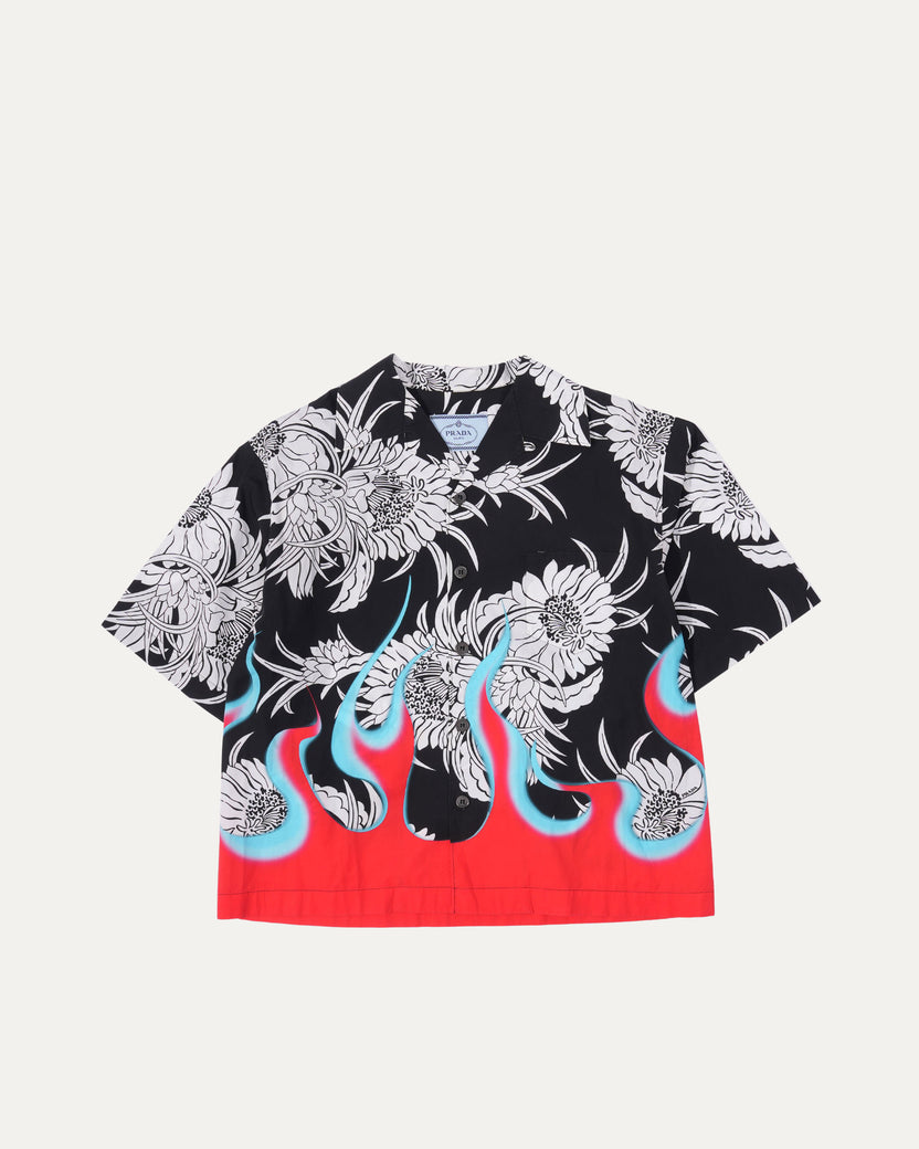 Dahlia Flame Printed Bowling Shirt