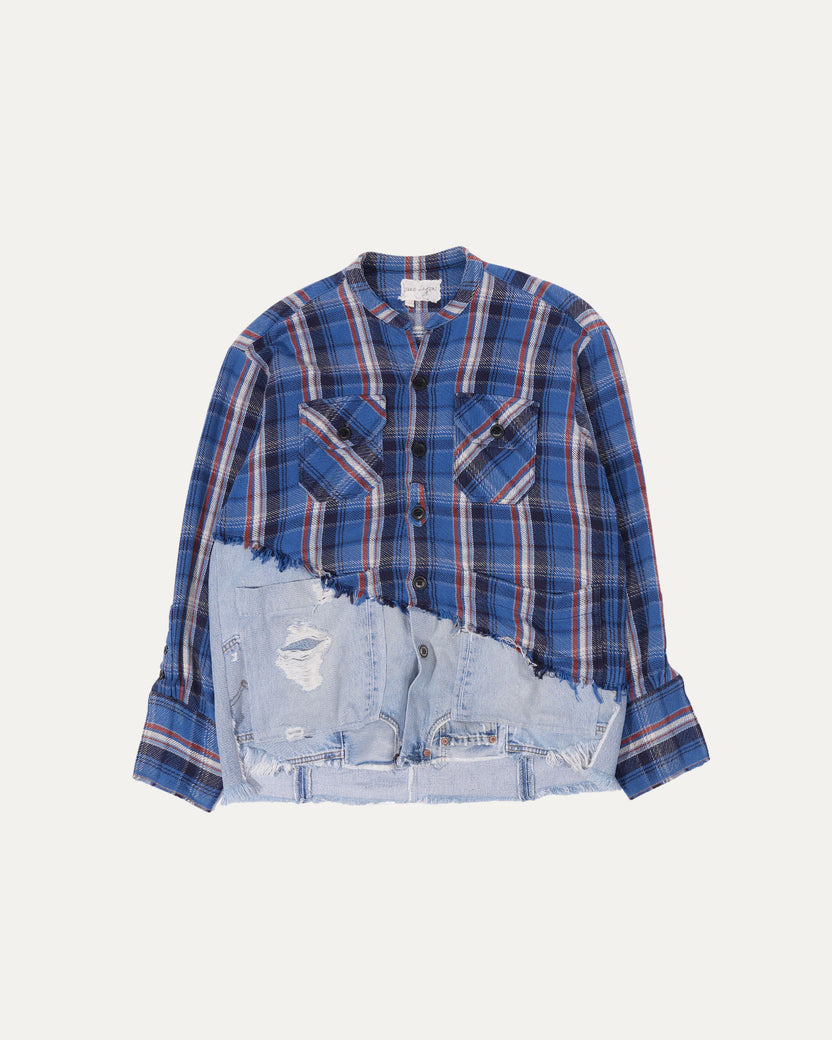 50/50 Blue Plaid/Denim Boxy Studio Shirt