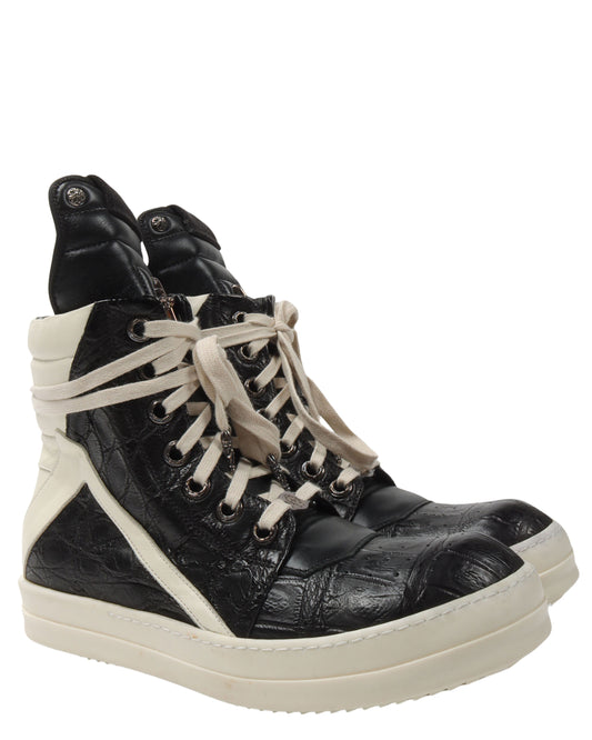 Rick Owens Crocodile Leather Geobasket Sneakers