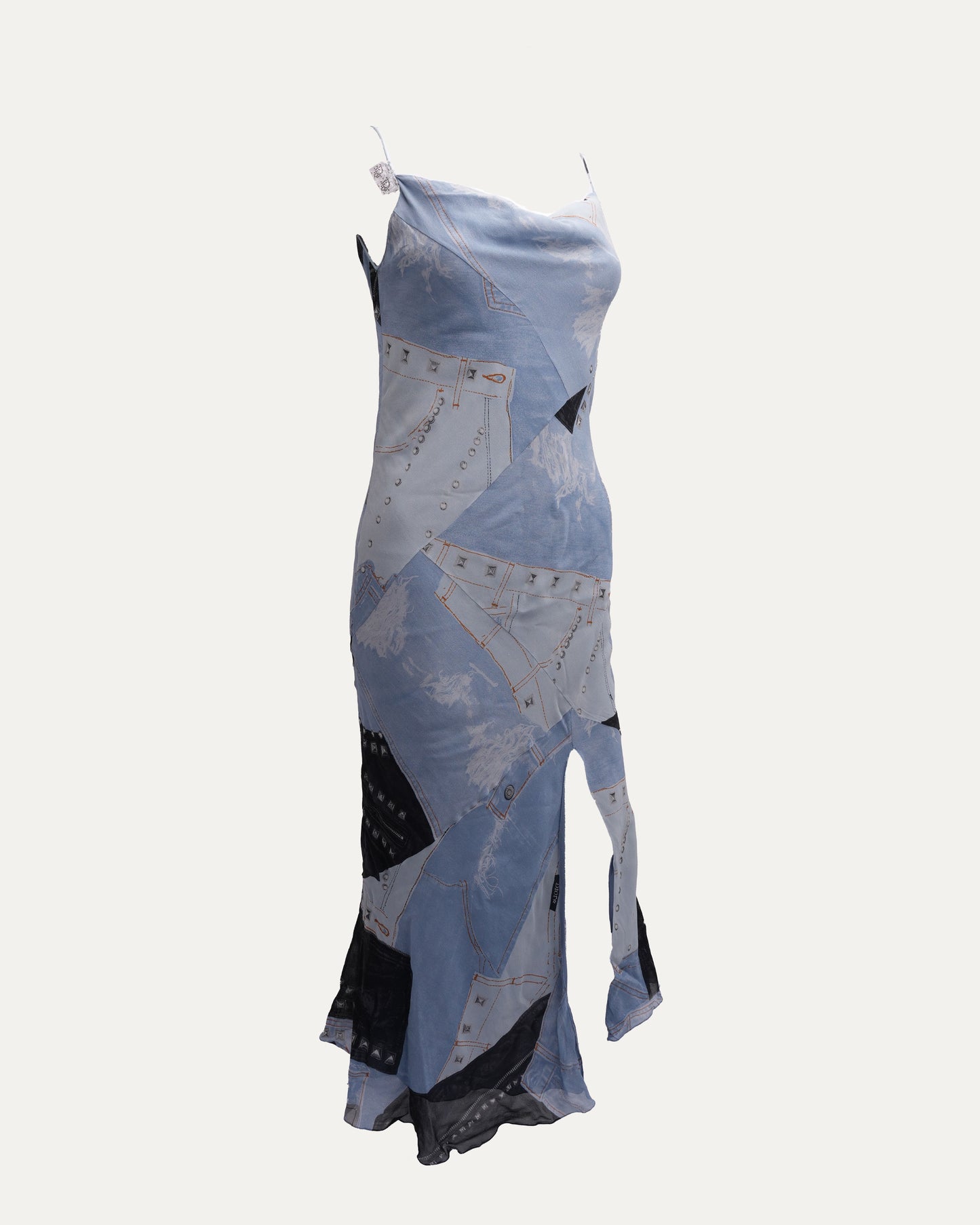 FW 2004 Trompe L'Oeil Denim Print Silk Dress