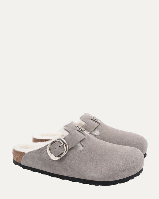 Dagger Embellished Birkenstock Boston Shearling Lined Suede Mule