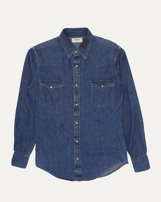 Repaired Dark Wash Denim Shirt