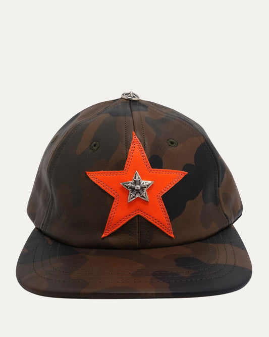 Camouflage Silver Embellished Star Patch Leather Hat