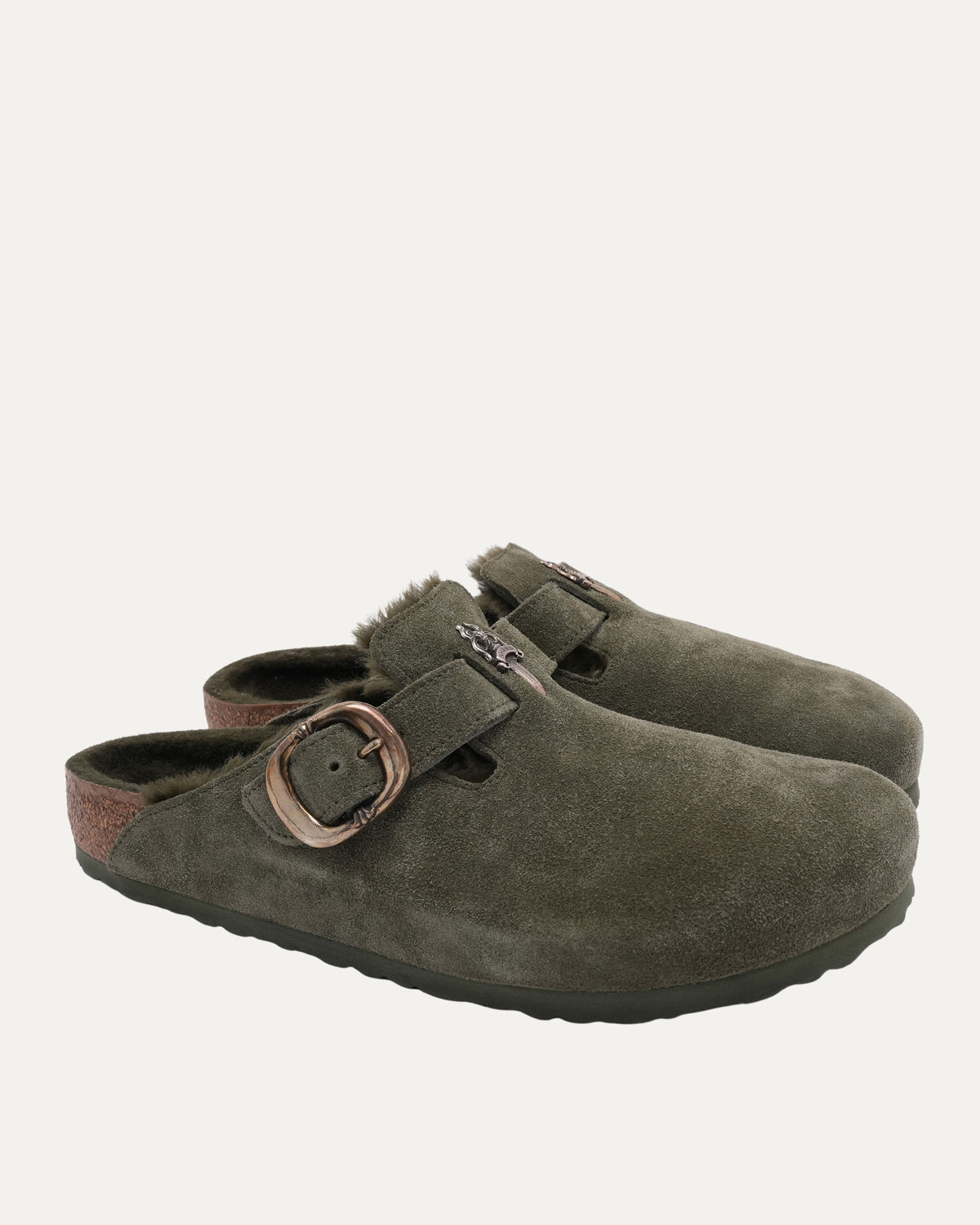 Dagger Embellished Shearling Lined Birkenstock Boston Suede Mule