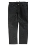 Fleur Knee Leather Cross Patch Pants