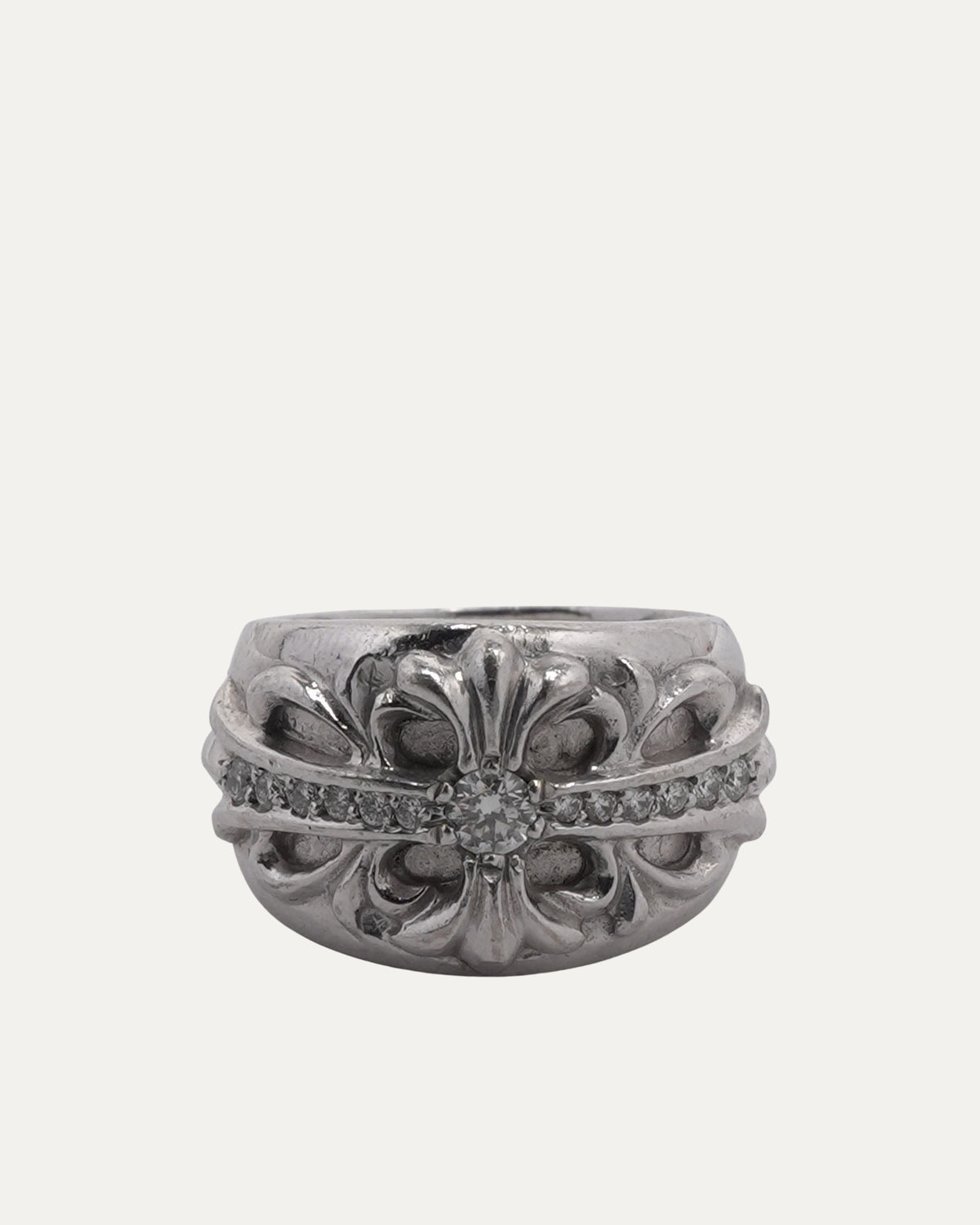 White Gold and Diamond Floral Cross Ring