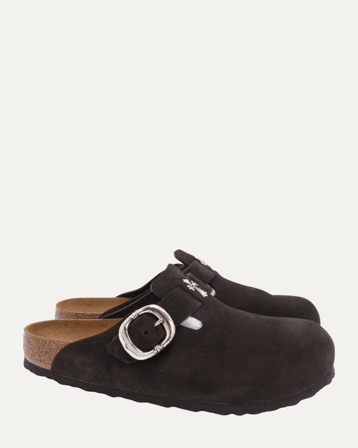 Cross Embellished Birkenstock Boston Suede Mule