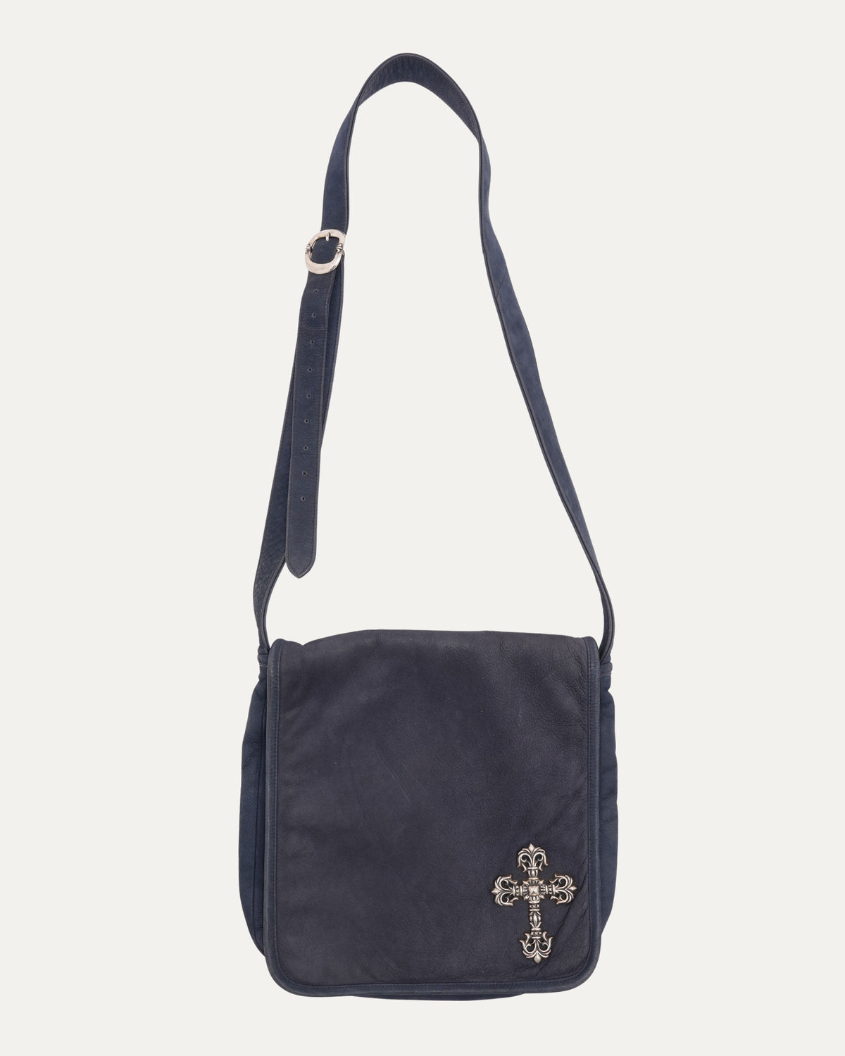 Filigree Cross Embellished Leather Messenger Bag