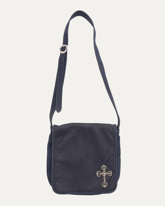 Filigree Cross Embellished Leather Messenger Bag