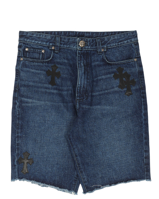 Cross Patch Cut-Off Denim Shorts