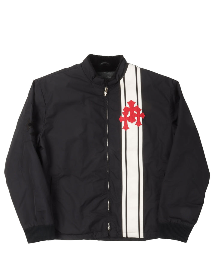 Faux Fur Lined Cemetery Cross Patch Racing Jacket