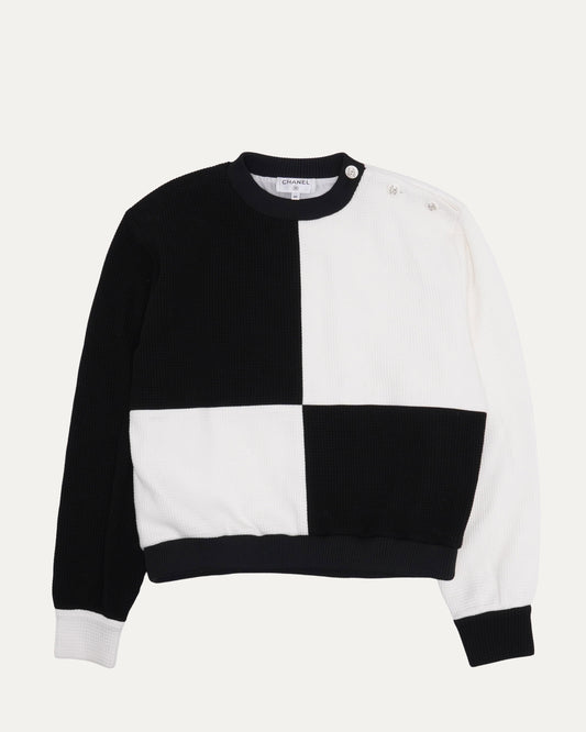 Checkerboard Waffle Knit Sweater