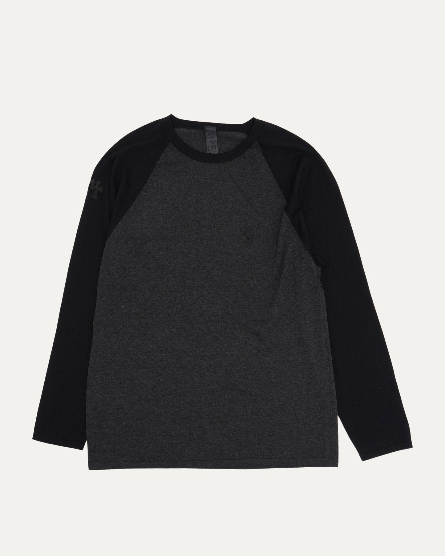 Silk Blend Cross Patch Long Sleeve Raglan T-Shirt