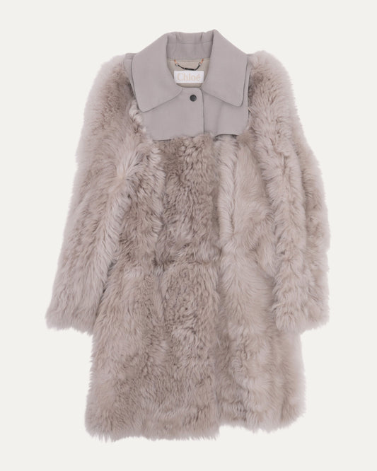 Leather Contrast Shearling Coat