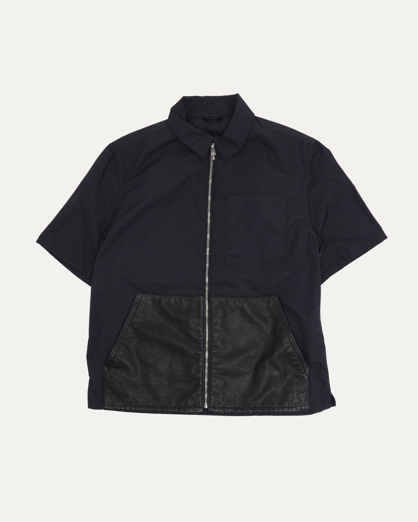 Nylon and Leather Zip Up Shirt