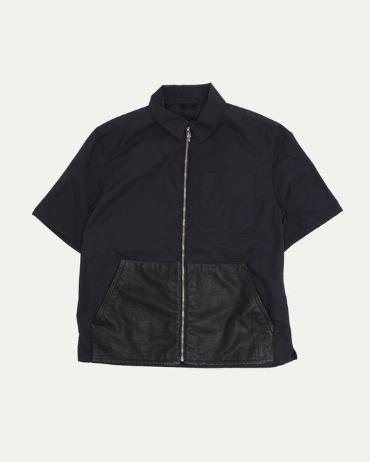 Nylon and Leather Zip Up Shirt