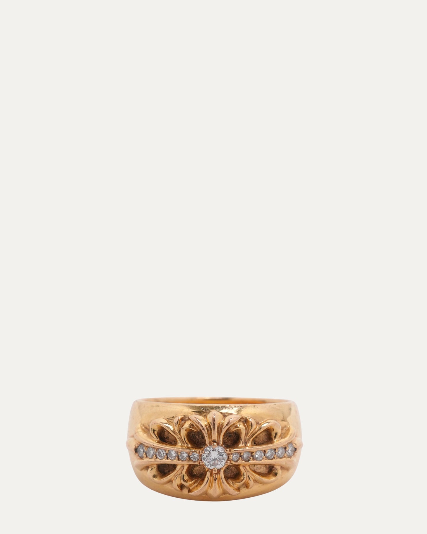 Gold and Diamond Floral Cross Ring