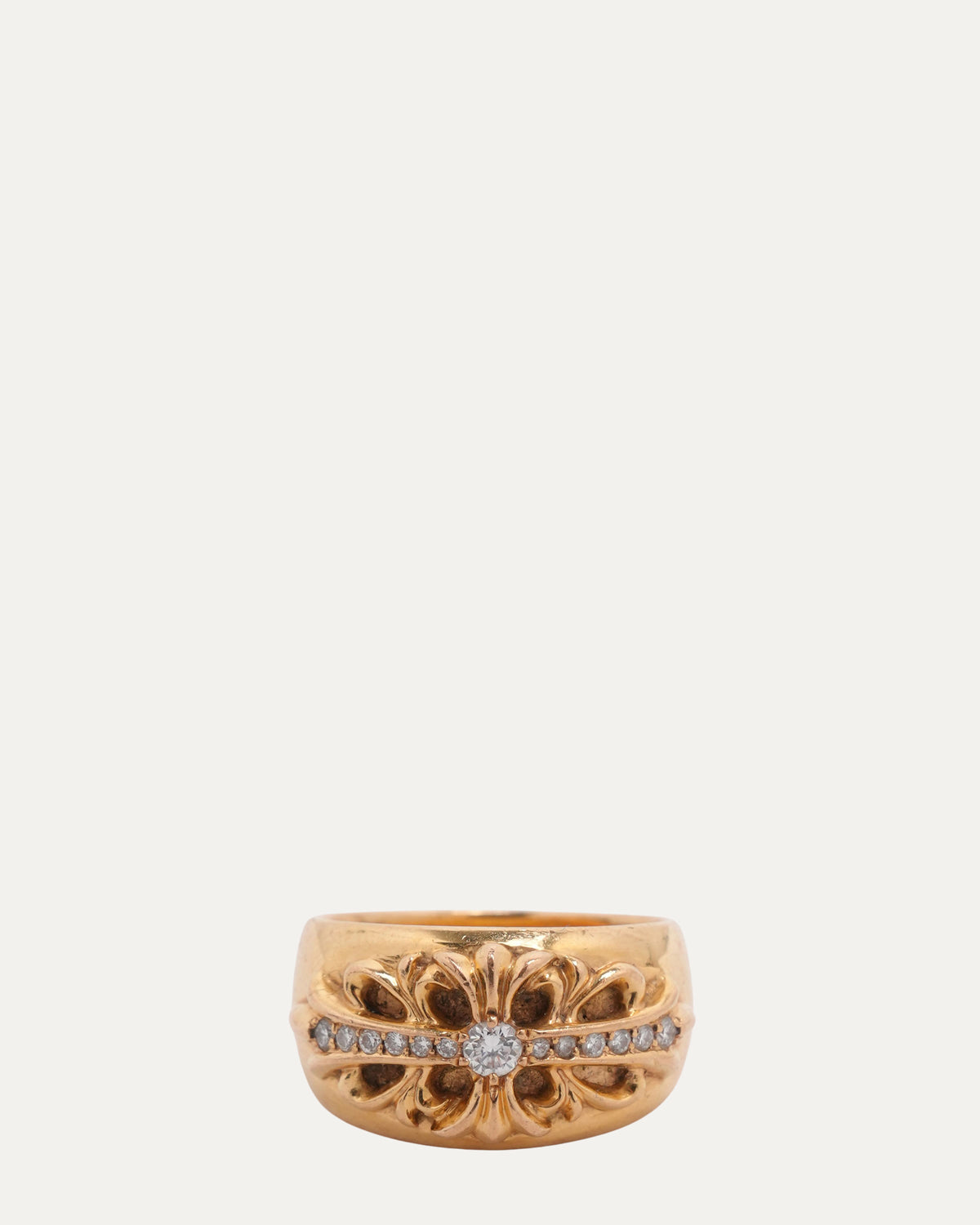 Gold and Diamond Floral Cross Ring